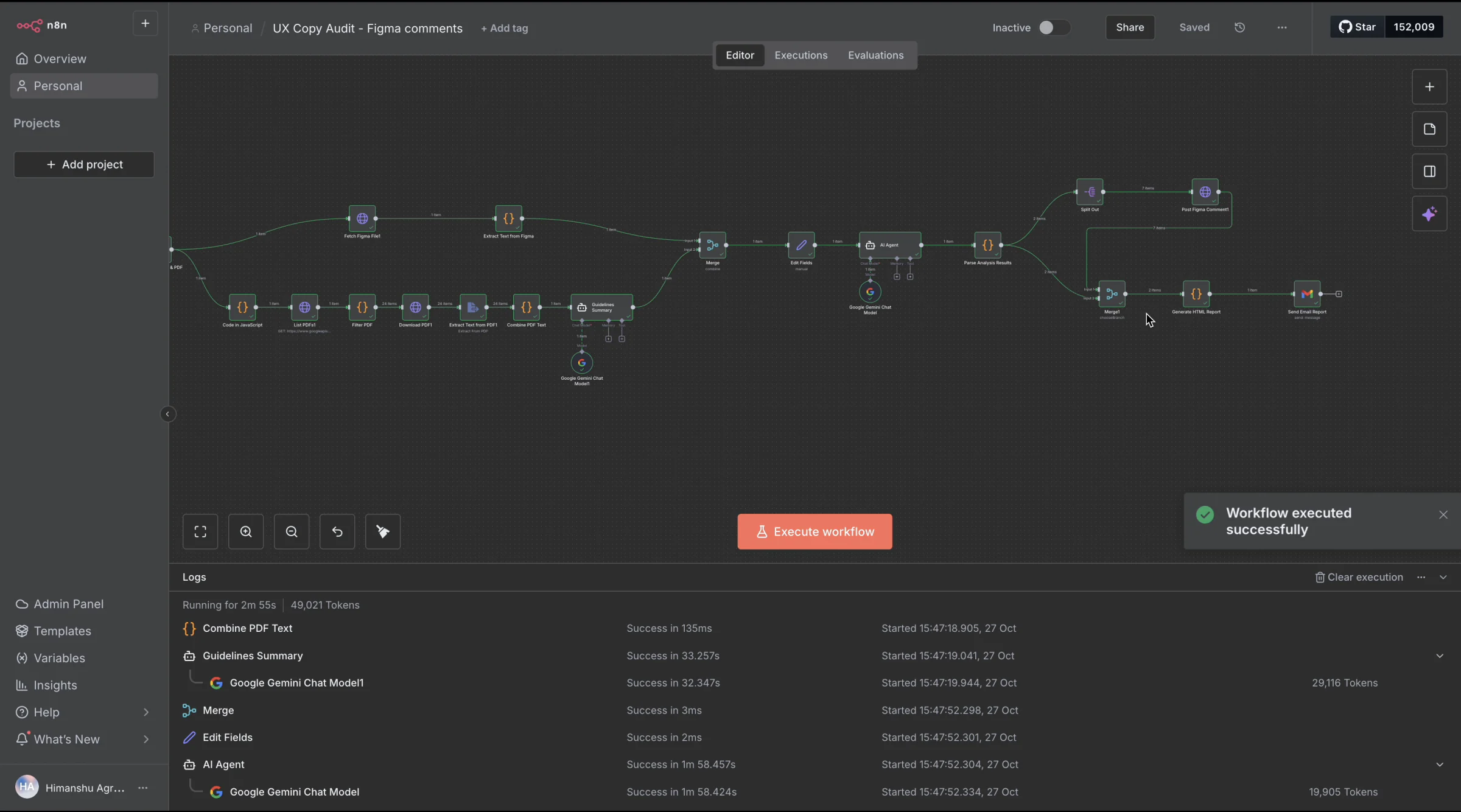 n8n workflow for the UX Copy Auditor